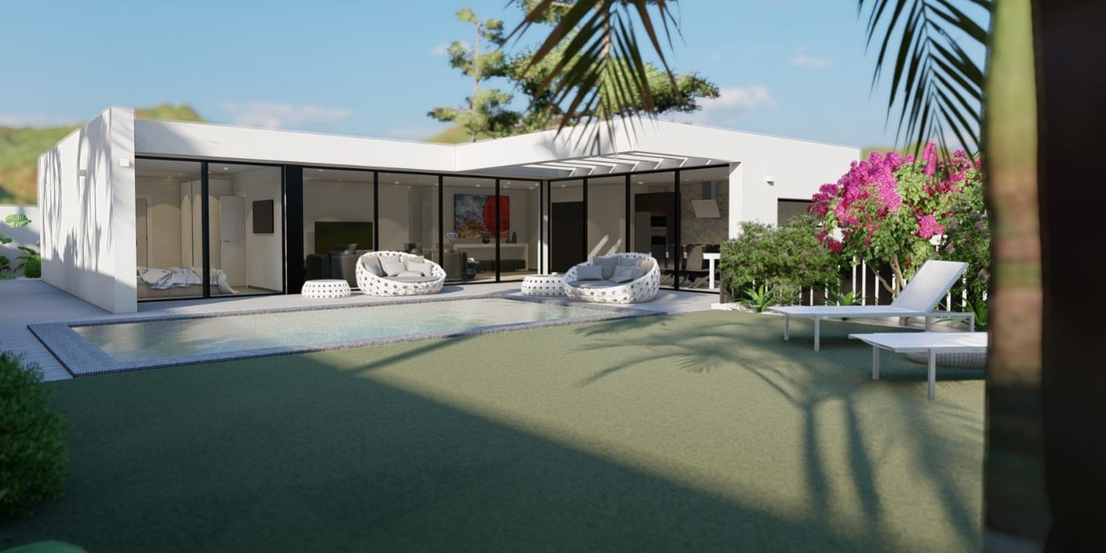 Fachada y Jardin Nueva Construccion Unifamiliar Tenerife Sur