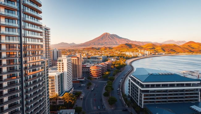 Precios de vivienda en Tenerife: ilustración de edificios residenciales junto al mar