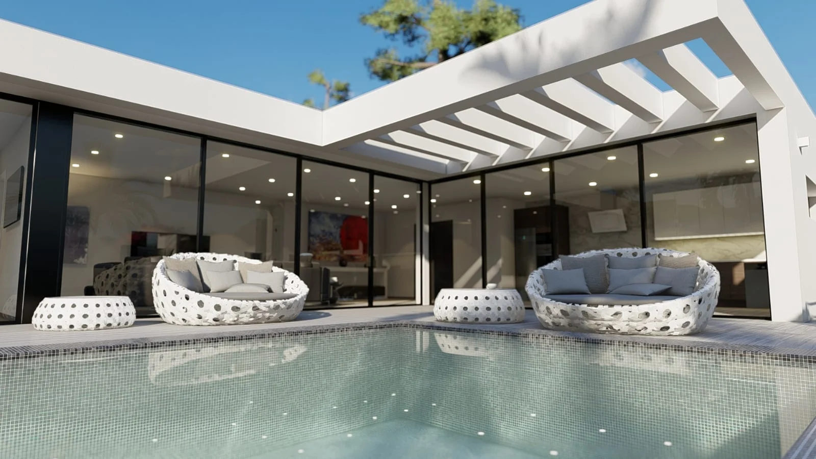 Yaco II: render del modelo 4 con terraza y piscina